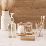 Aizoe Soap Dispenser Set of 6 - Toothbrush Holder, Bathroom Accessories , Soap Dish, Tray and Two Plastic Q tip Jars with Bamboo Lid for Counter Toilet Bathroom Decor