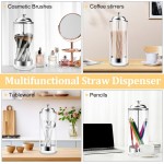 Aizoe Straw Dispenser for Standard Size Drinking Straws, Acrylic Plastic Straw Holder for Counter with Lid